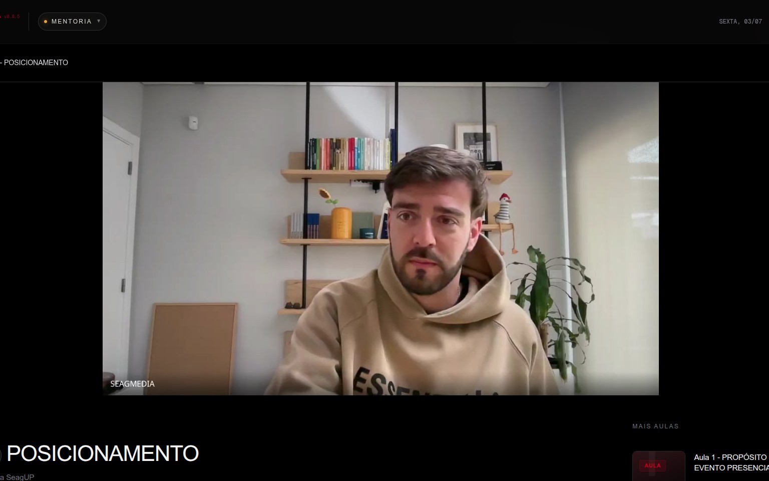 Aula gravada com o mentor João Rodrigues